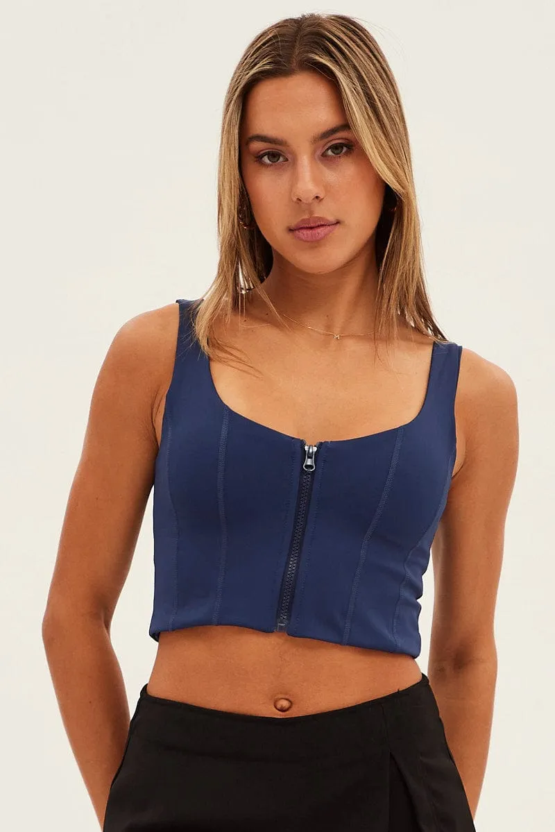 Blue Zip Front Top Sleeveless Crop sold by Ally Fashion product image thumbnail 3
