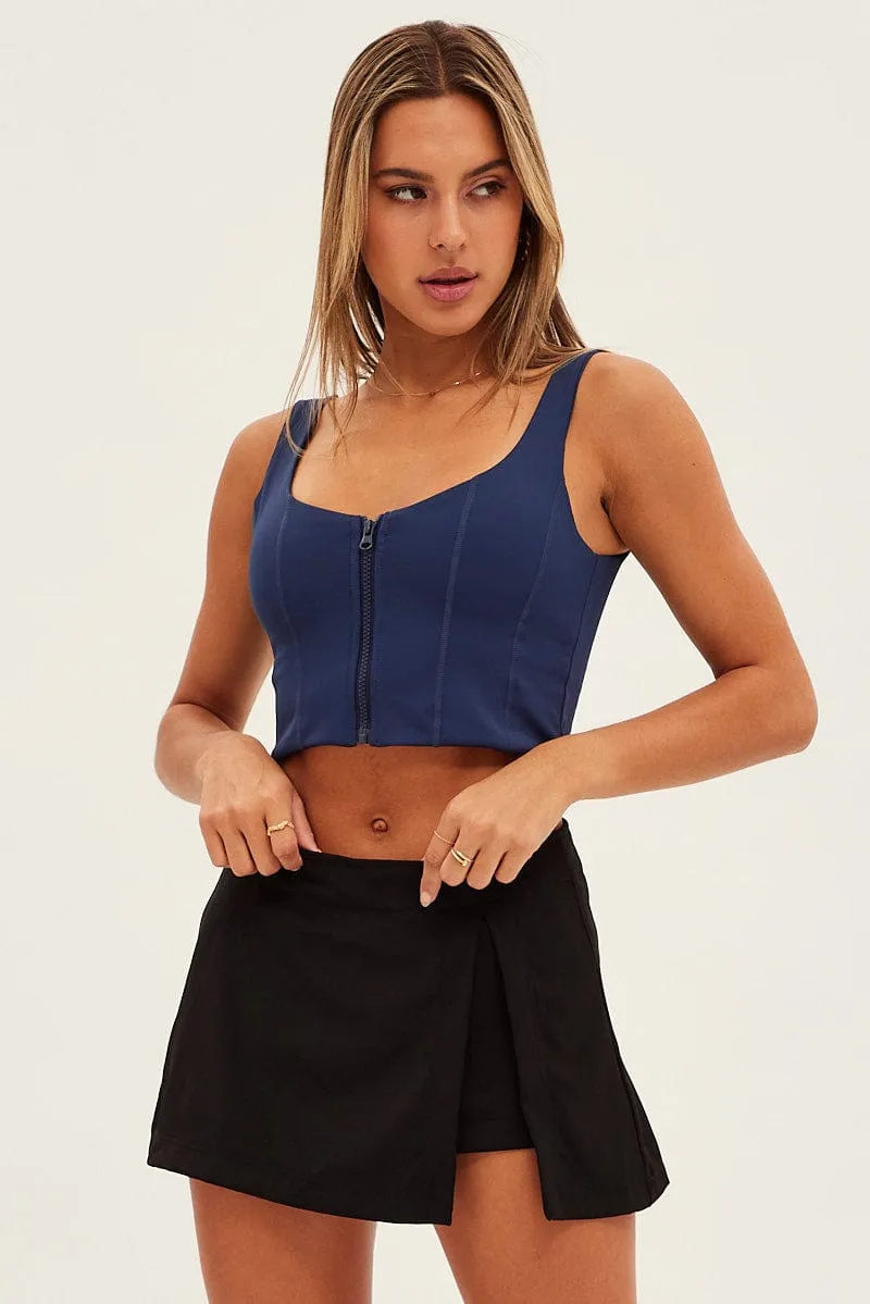 Blue Zip Front Top Sleeveless Crop sold by Ally Fashion