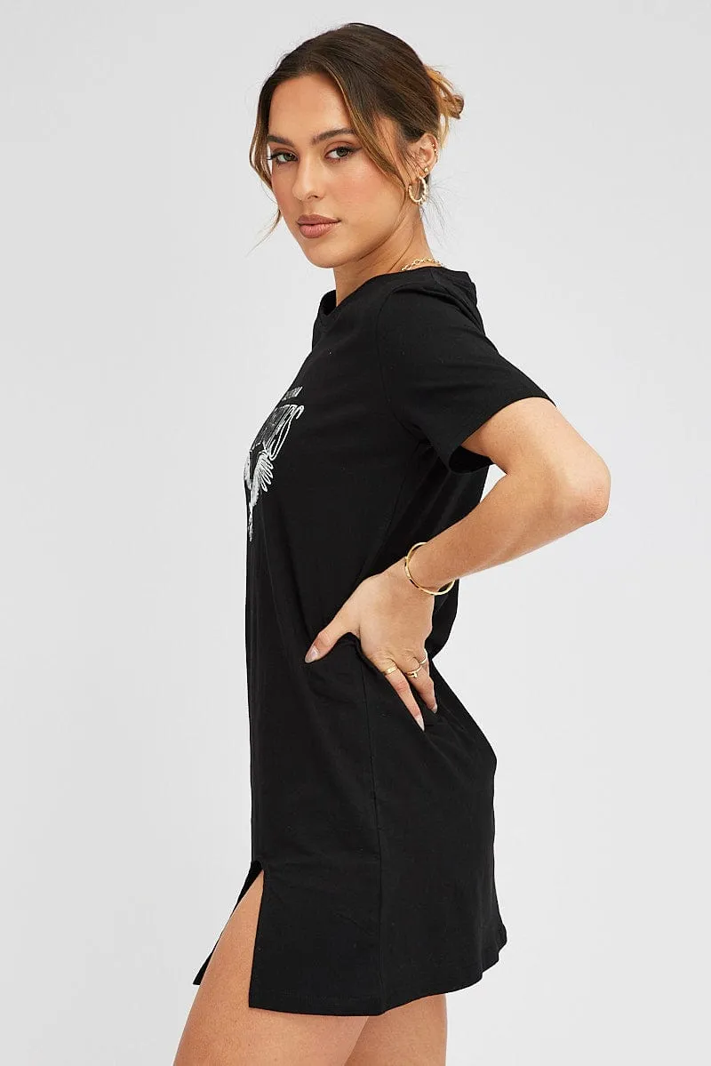Black Graphic Dress Short Sleeve sold by Ally Fashion product image thumbnail 4