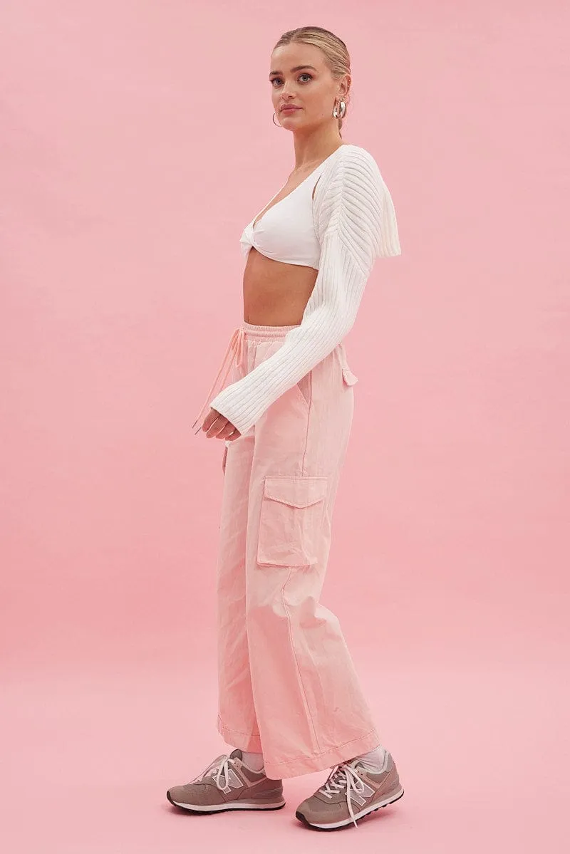 Pink Cargo Pant Wide Leg Elastic Waist Cotton Twill sold by Ally Fashion product image thumbnail 4