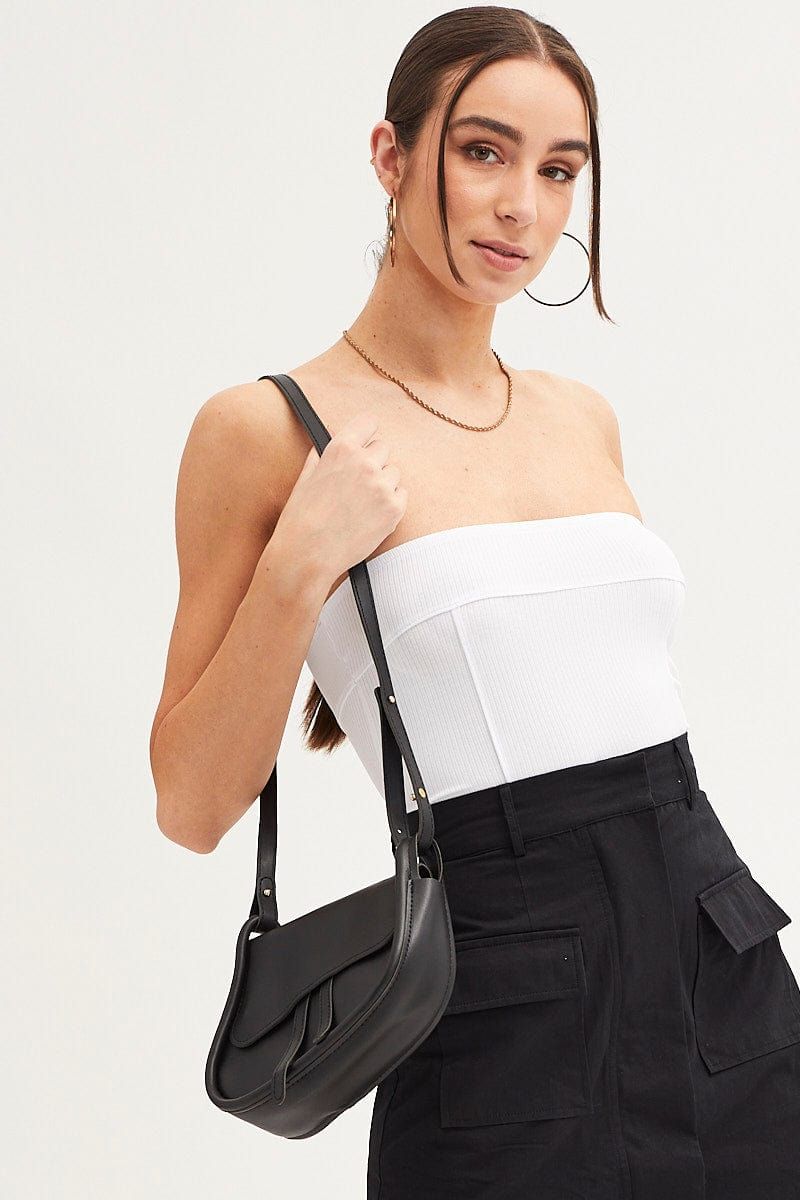 White Tube Top Bandeau Panel Detail Rib Strapless sold by Ally Fashion
