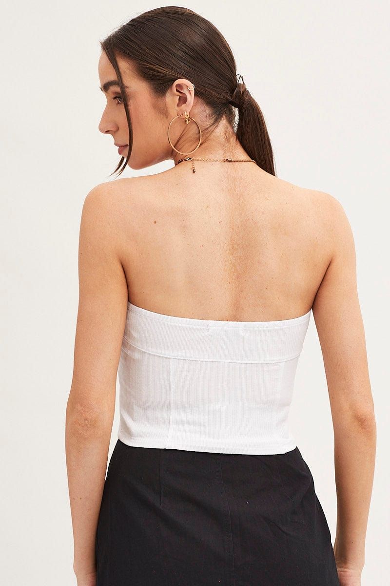 White Tube Top Bandeau Panel Detail Rib Strapless sold by Ally Fashion product image thumbnail 4