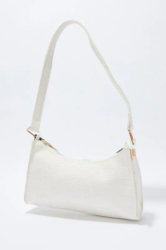 White Croc Embossed Baguette Bag Shoulder Bag sold by Ally Fashion
