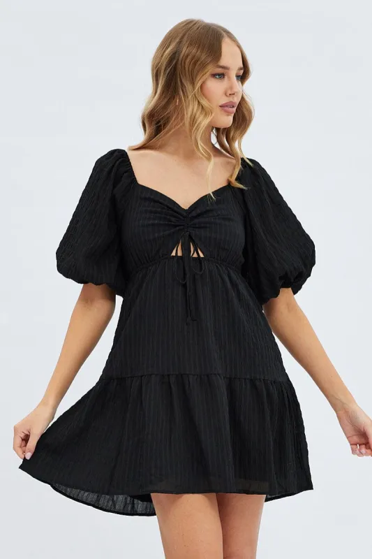 Black Fit And Flare Dress Mini Ruched Bust sold by Ally Fashion