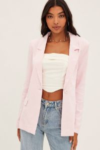 Pink Blazer Long Sleeve Single Breasted Linen Cotton sold by Ally Fashion