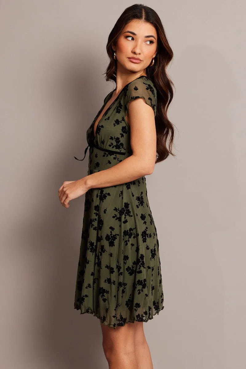 Green Ditsy Mini Dress Short Sleeve Burn out sold by Ally Fashion product image thumbnail 4