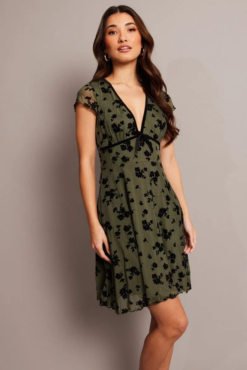 Green Ditsy Mini Dress Short Sleeve Burn out sold by Ally Fashion