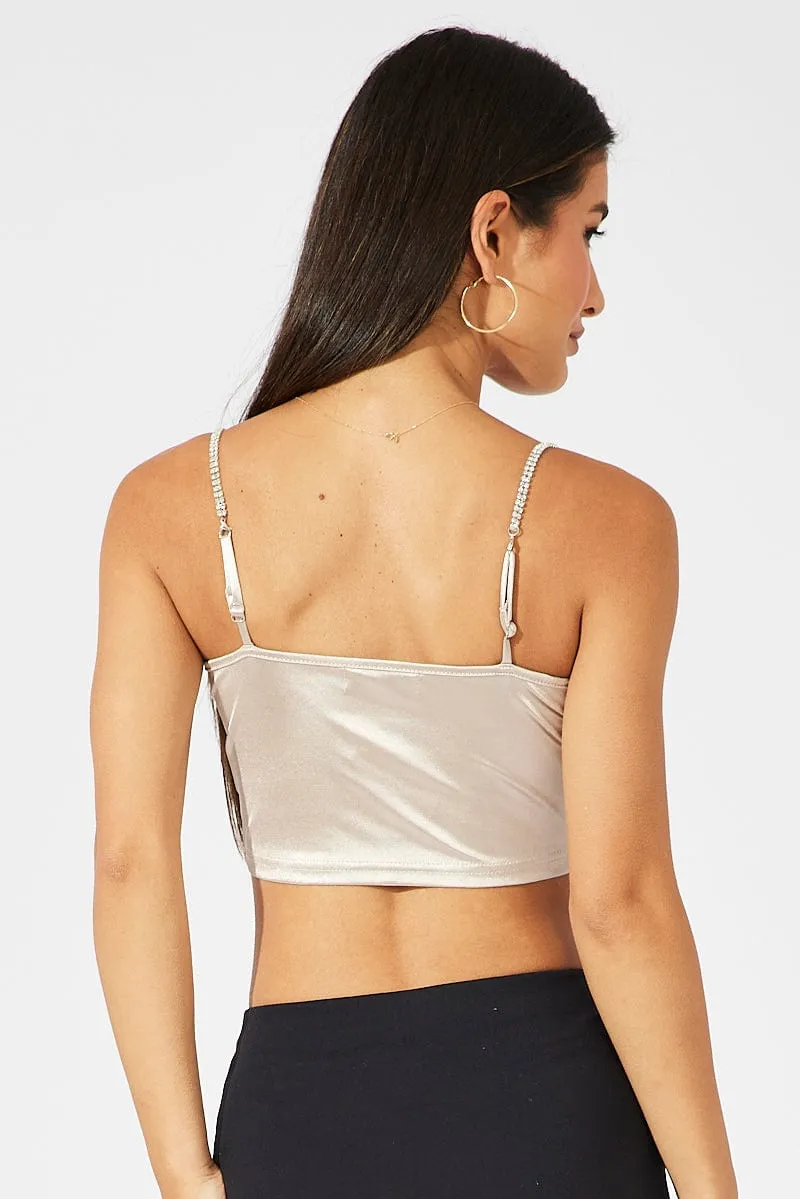 Beige Satin Cami Sleeveless Diamante Strap sold by Ally Fashion product image thumbnail 5