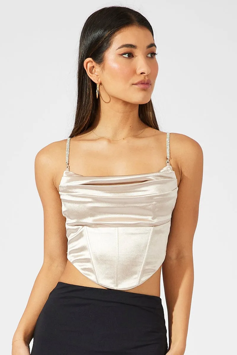 Beige Satin Cami Sleeveless Diamante Strap sold by Ally Fashion product image thumbnail 2