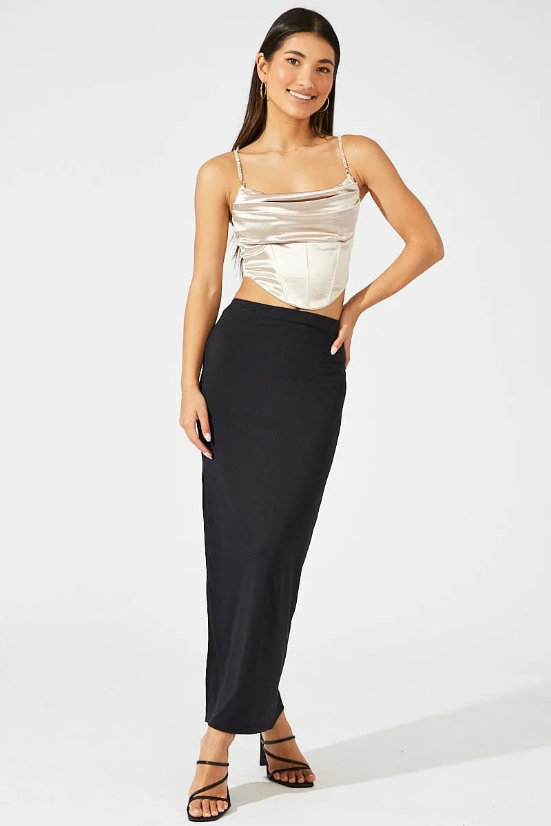 Beige Satin Cami Sleeveless Diamante Strap sold by Ally Fashion product image thumbnail 3