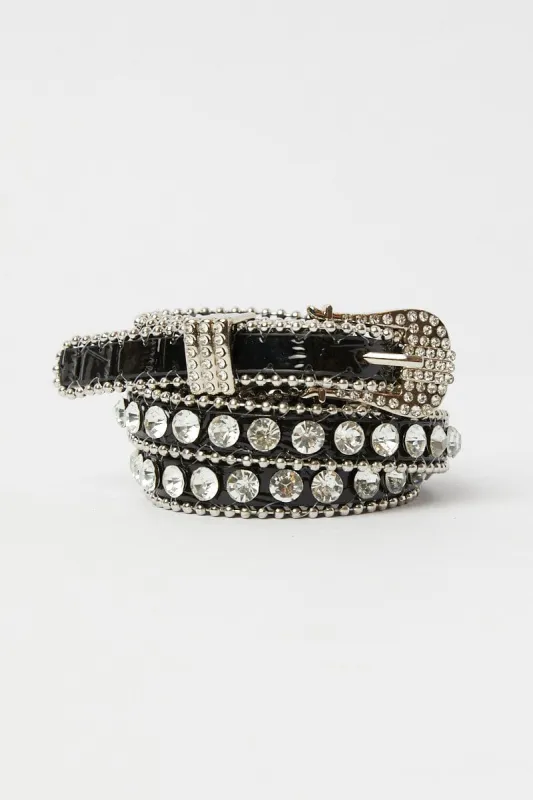 Black Rhinestone Detail Buckle Belts sold by Ally Fashion