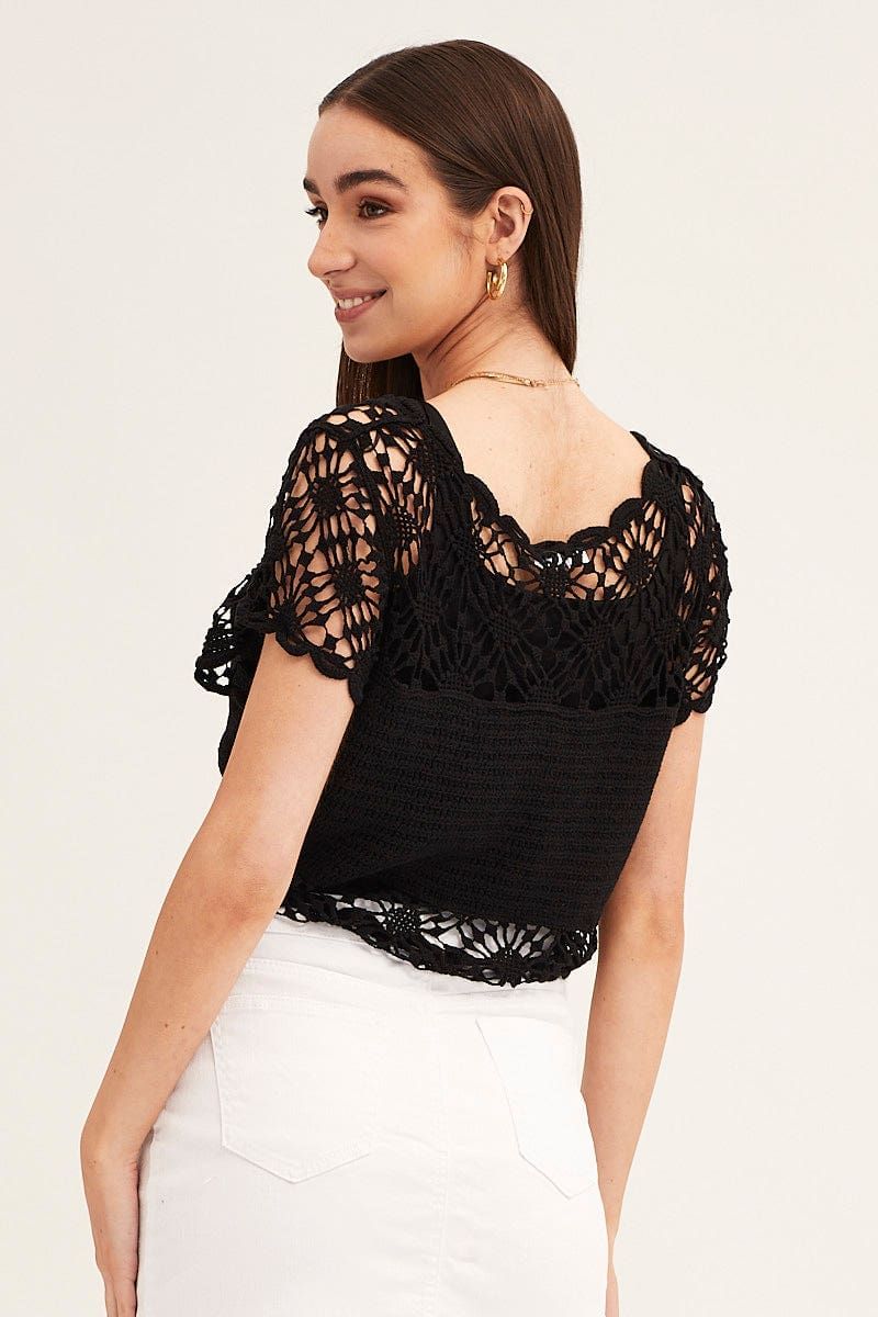 Black Crochet Cardigan Short Sleeve Tie Up sold by Ally Fashion product image thumbnail 5