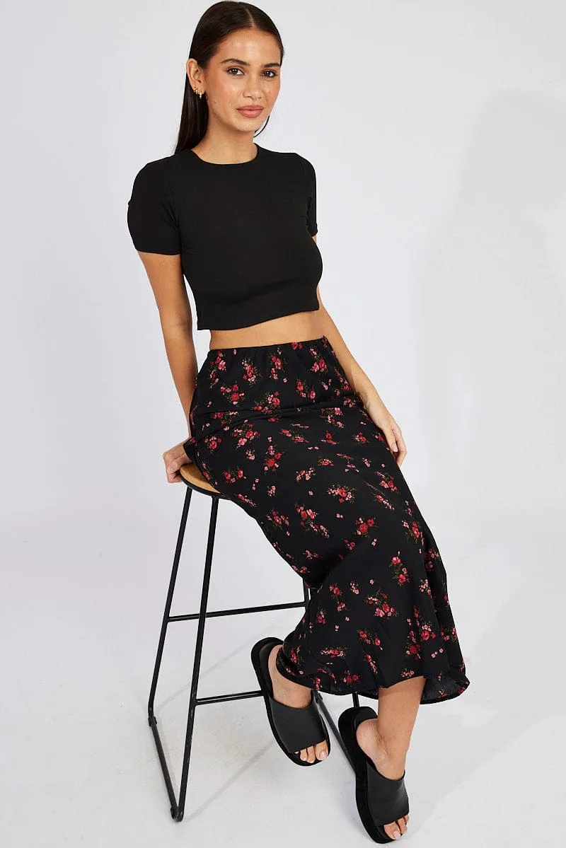 Black Floral Slip Skirt Maxi sold by Ally Fashion