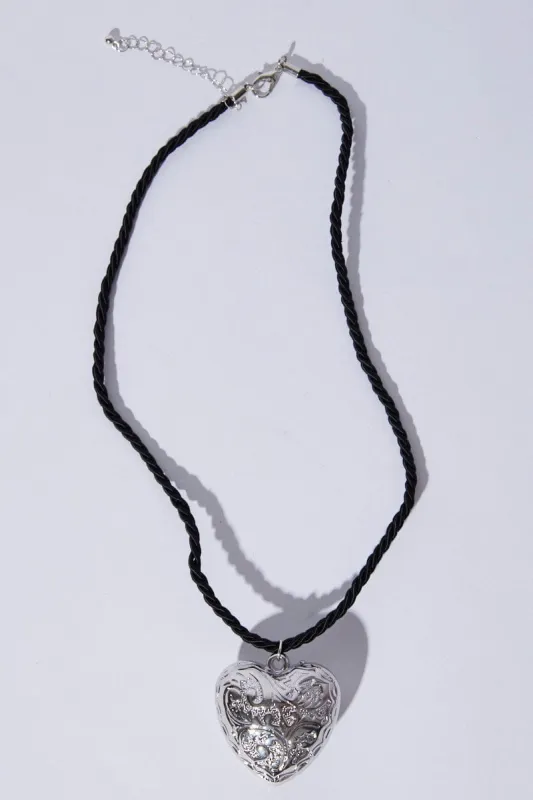 Silver Heart Pendent Cord Necklace sold by Ally Fashion