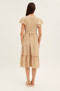 Beige Geo Button Front Bell Sleeve Midi Dress sold by Ally Fashion