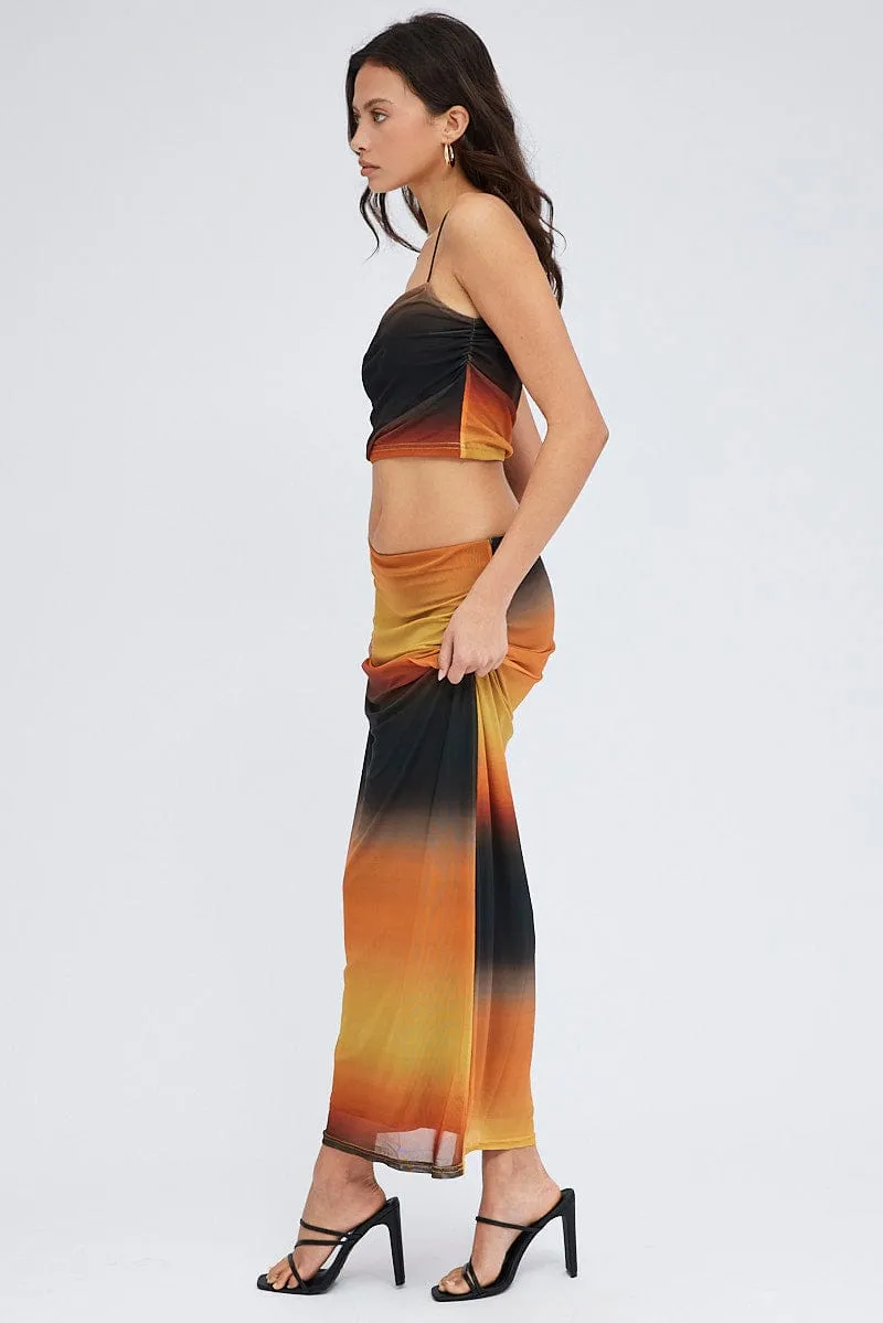 Brown Abstract Maxi Skirt Pencil High Rise Mesh sold by Ally Fashion product image thumbnail 4