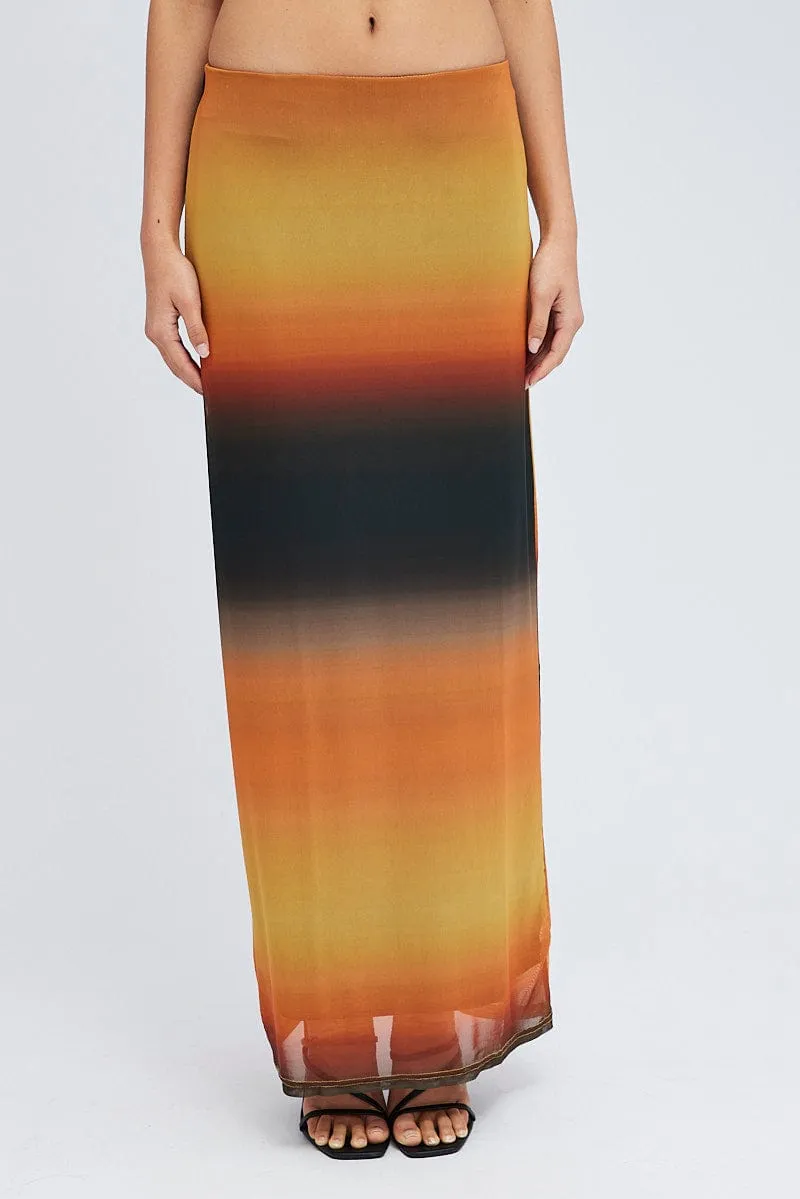 Brown Abstract Maxi Skirt Pencil High Rise Mesh sold by Ally Fashion product image thumbnail 2