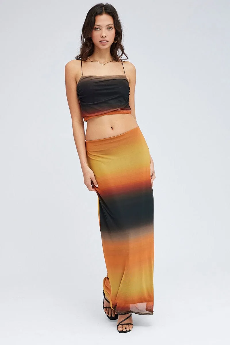 Brown Abstract Maxi Skirt Pencil High Rise Mesh sold by Ally Fashion product image thumbnail 3