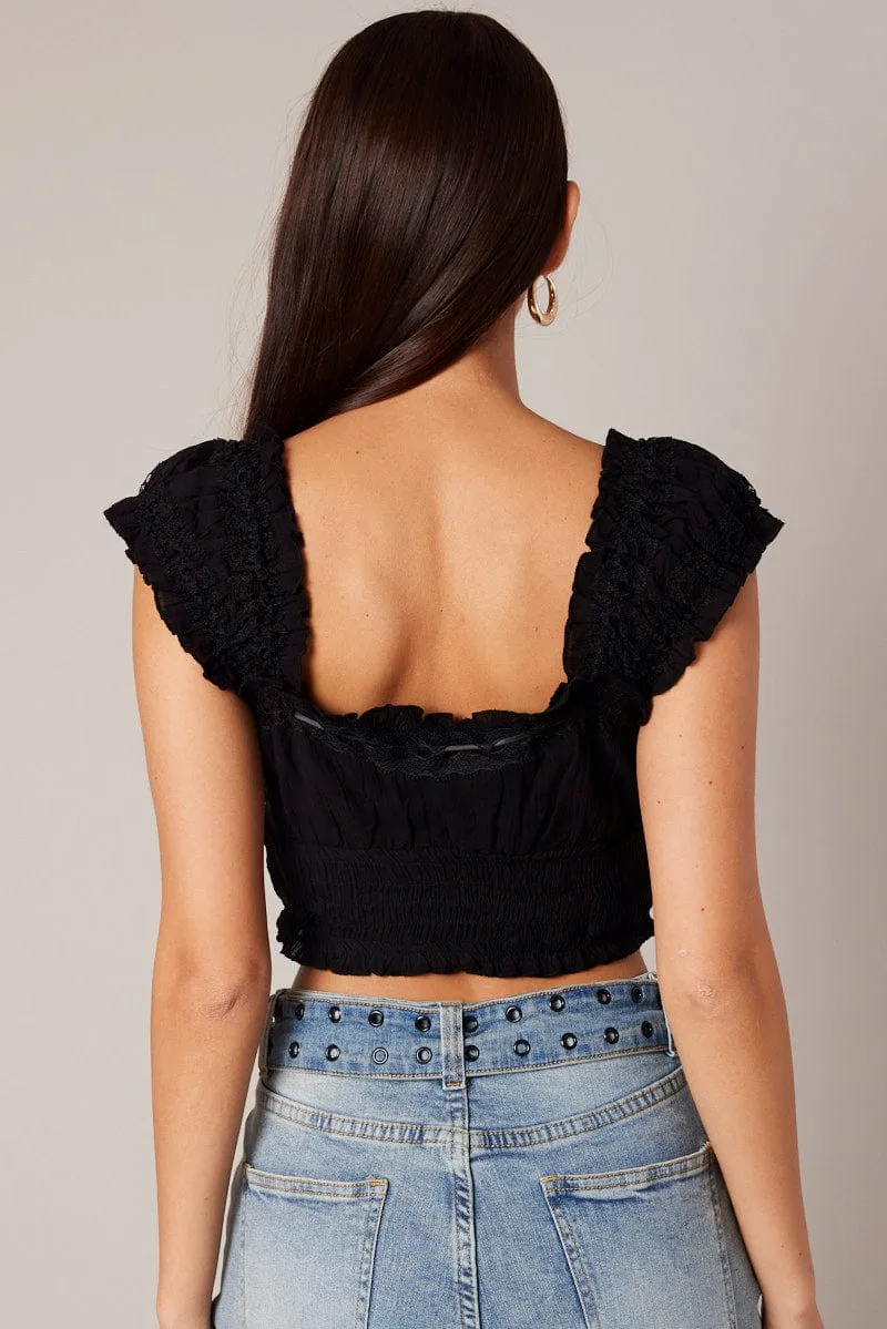 Black Crop Top Sleeveless Shirred Waist Satin Bow sold by Ally Fashion product image thumbnail 5