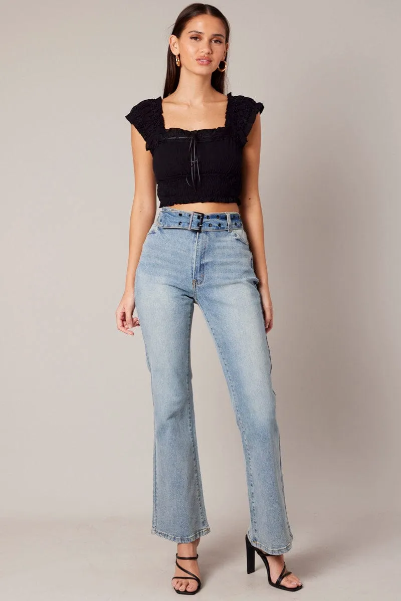 Black Crop Top Sleeveless Shirred Waist Satin Bow sold by Ally Fashion product image thumbnail 2