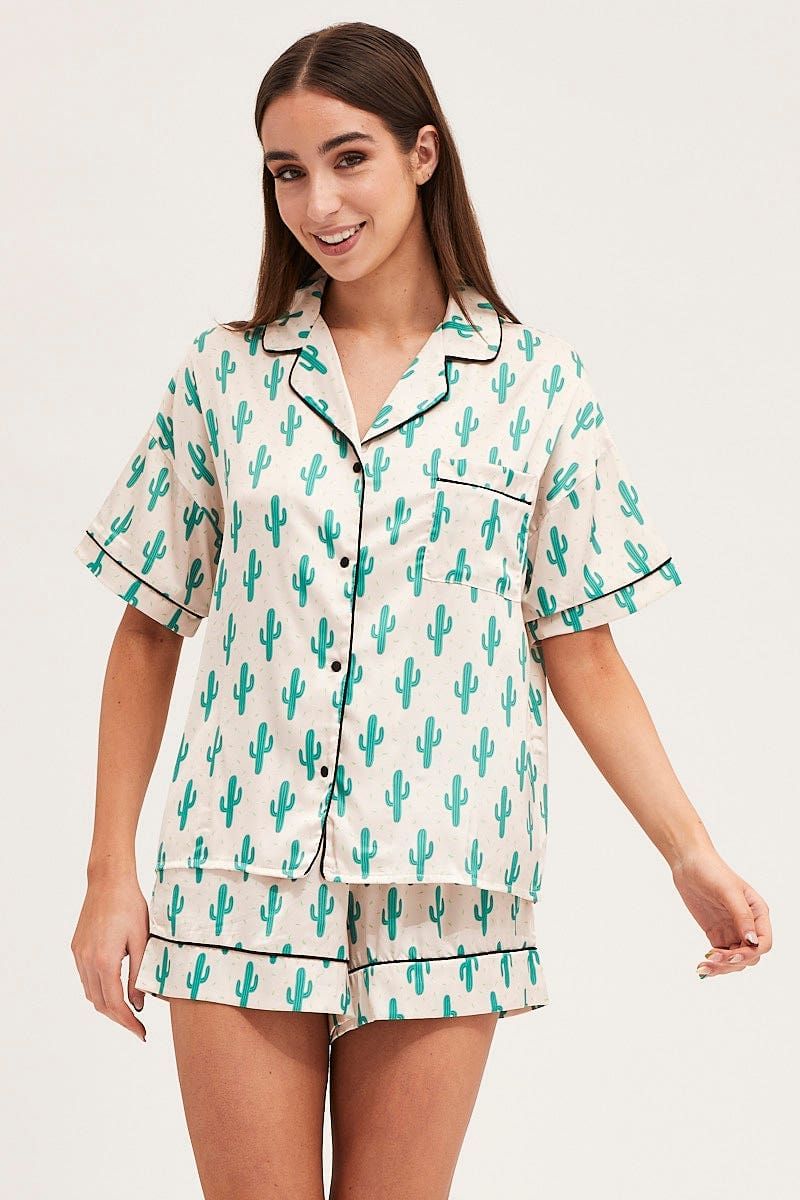 Print Short Sleeve Top & Shorts Satin Pj Set sold by Ally Fashion product image thumbnail 3