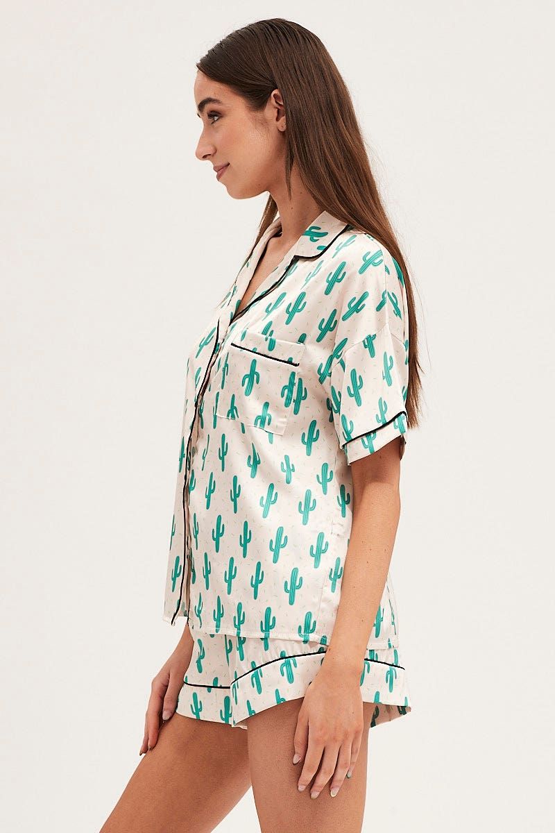 Print Short Sleeve Top & Shorts Satin Pj Set sold by Ally Fashion product image thumbnail 4