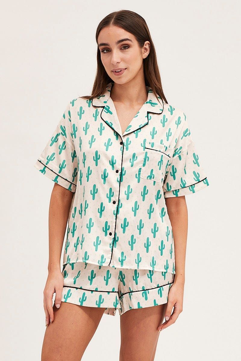 Print Short Sleeve Top & Shorts Satin Pj Set sold by Ally Fashion product image thumbnail 2