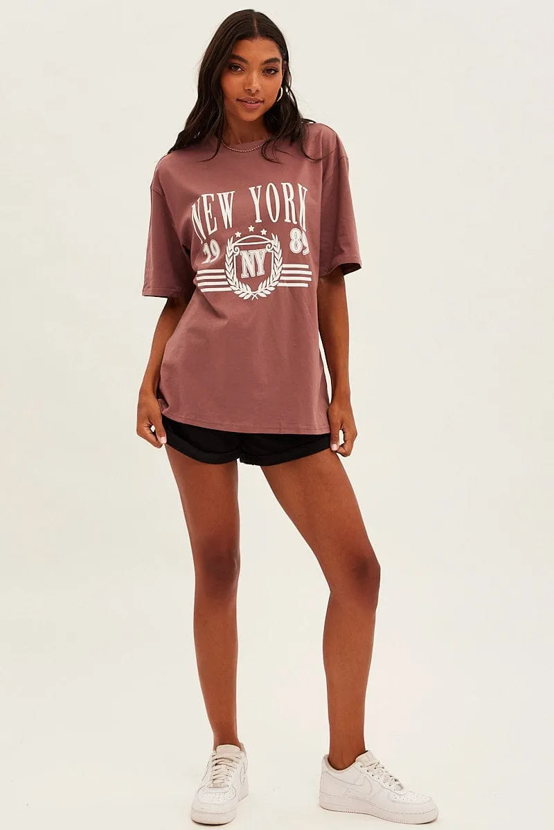 Brown T Shirt Short Sleeve Crew Neck New York Cotton sold by Ally Fashion product image thumbnail 2