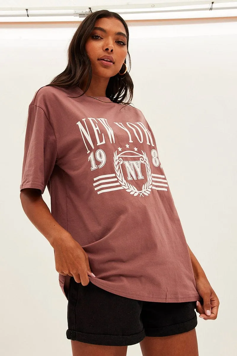 Brown T Shirt Short Sleeve Crew Neck New York Cotton sold by Ally Fashion product image thumbnail 3
