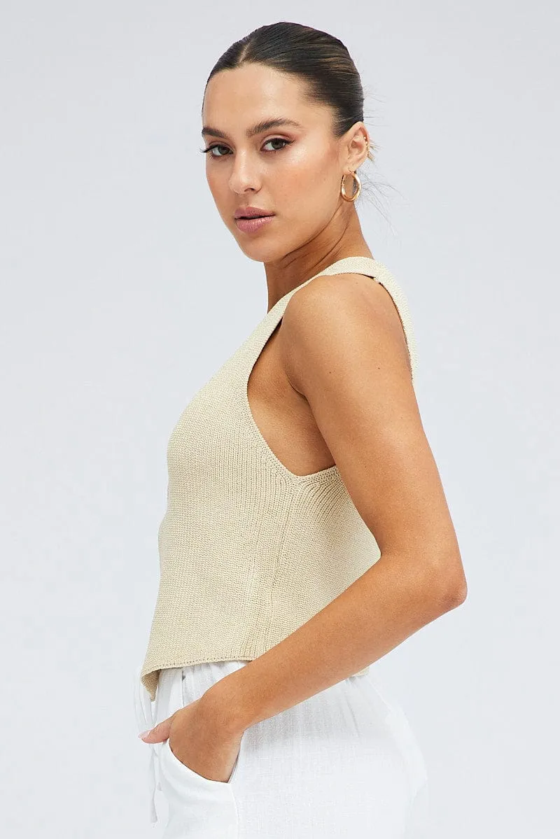 Beige Knit Vest V neck sold by Ally Fashion product image thumbnail 4