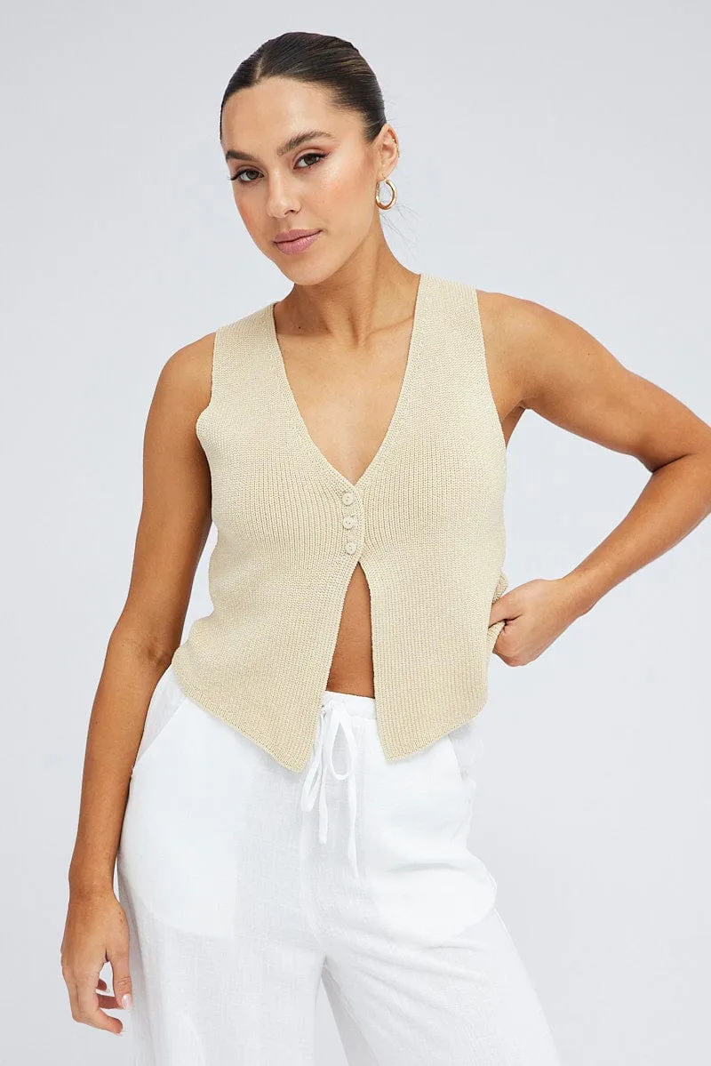 Beige Knit Vest V neck sold by Ally Fashion