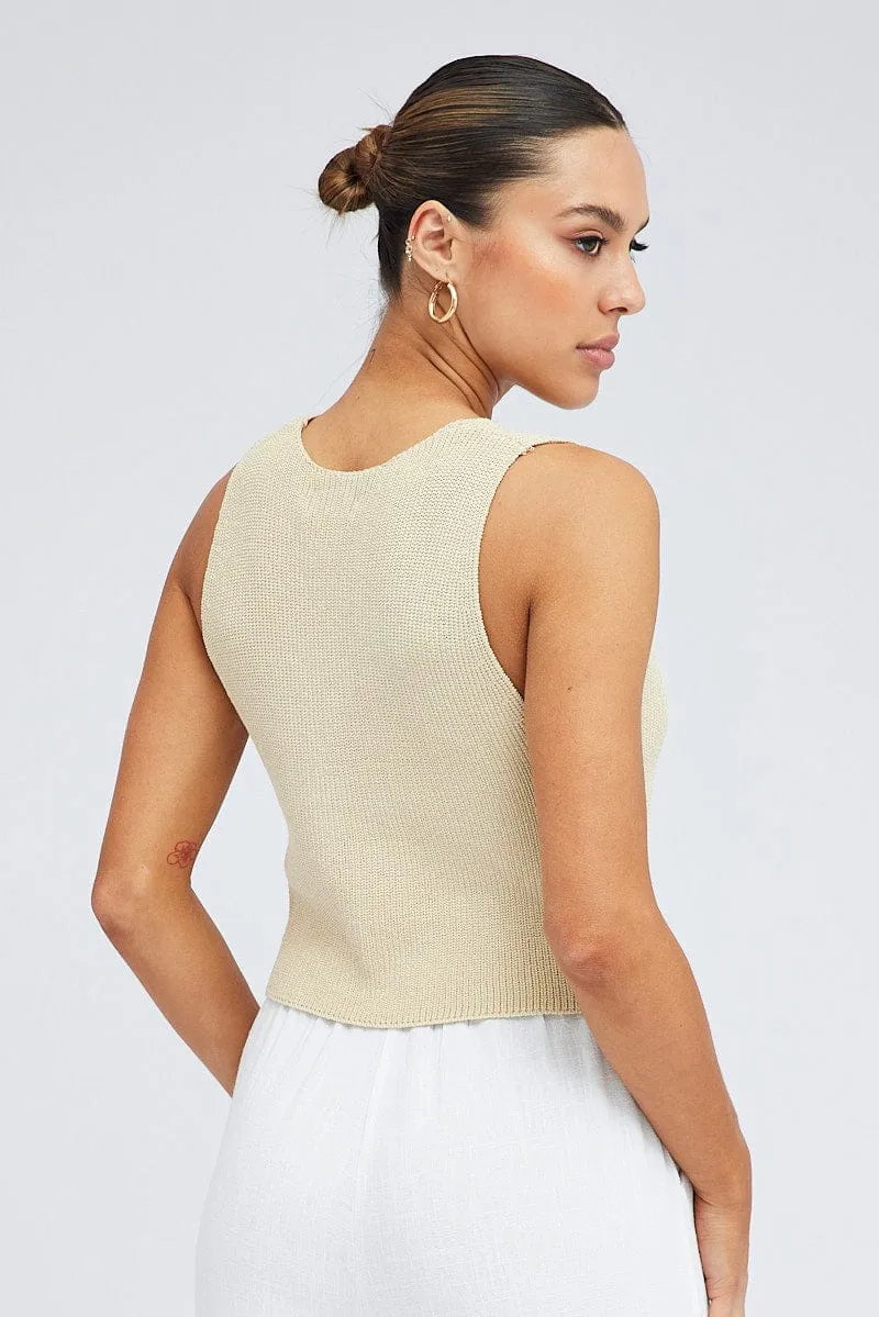 Beige Knit Vest V neck sold by Ally Fashion product image thumbnail 5