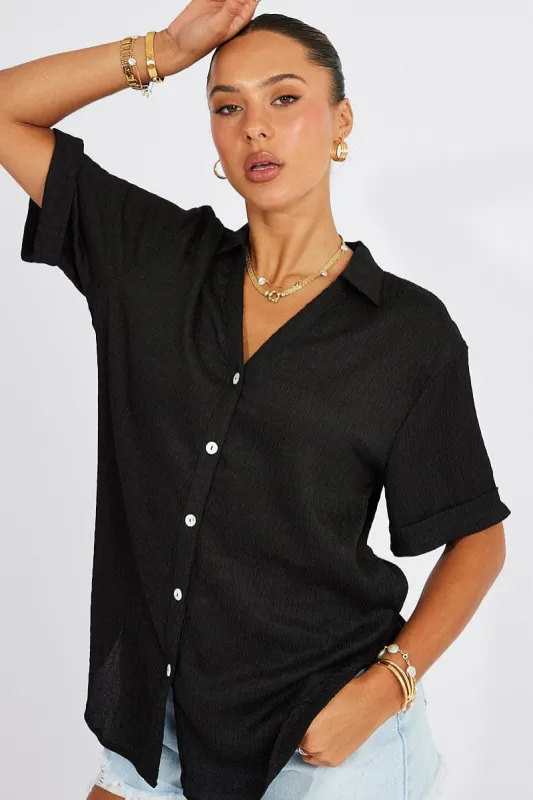 Black Textured Shirt Short Sleeve sold by Ally Fashion
