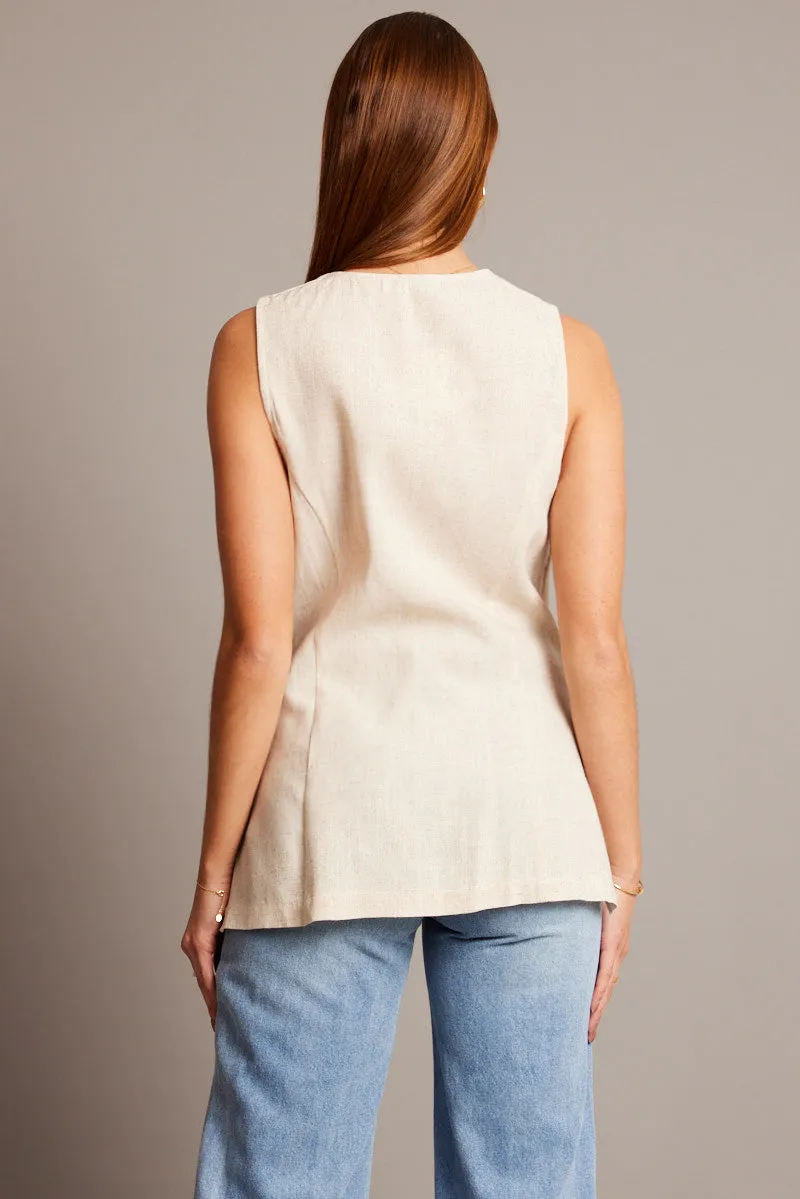 Beige Linen Vest Longline V Neck sold by Ally Fashion product image thumbnail 5