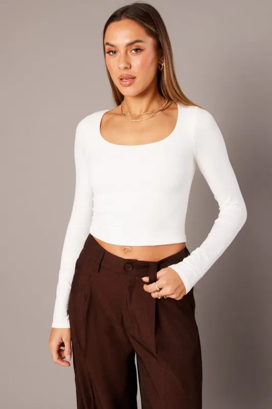 White T Shirt Long Sleeve Seamless Scoop Neck sold by Ally Fashion