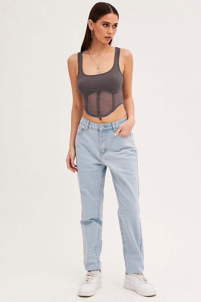 Grey Mesh Patchwork Tank Top Corset Top sold by Ally Fashion product image thumbnail 2