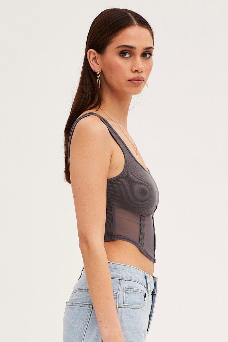 Grey Mesh Patchwork Tank Top Corset Top sold by Ally Fashion product image thumbnail 4