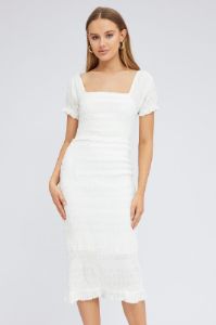 White Midi Dress Short Sleeve sold by Ally Fashion