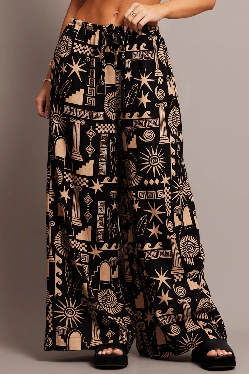 Black Abstract Wide Leg Pants High Rise sold by Ally Fashion product image thumbnail 3