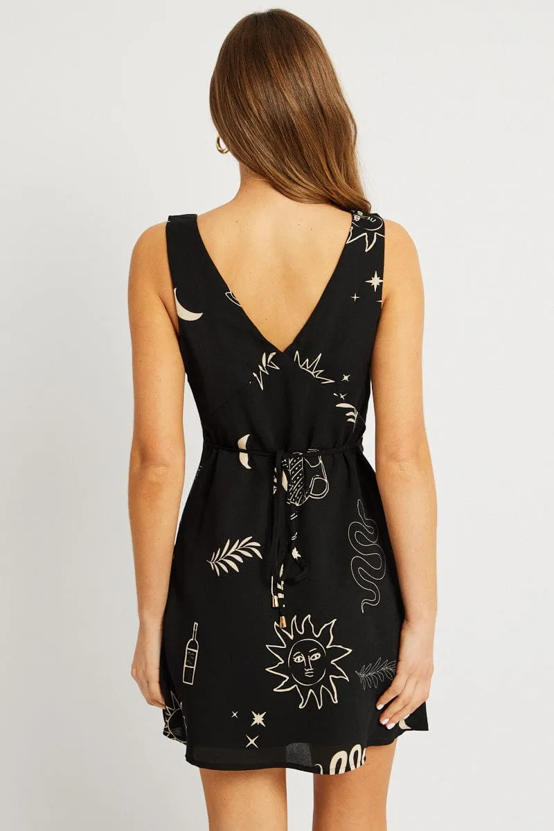 Black Abstract A Line Mini Dress Sleeveless sold by Ally Fashion product image thumbnail 5