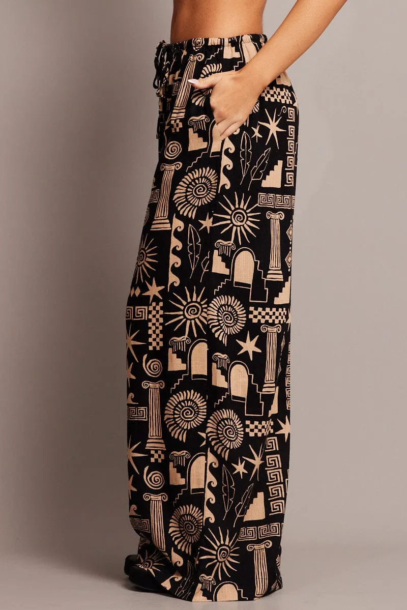 Black Abstract Wide Leg Pants High Rise sold by Ally Fashion product image thumbnail 4