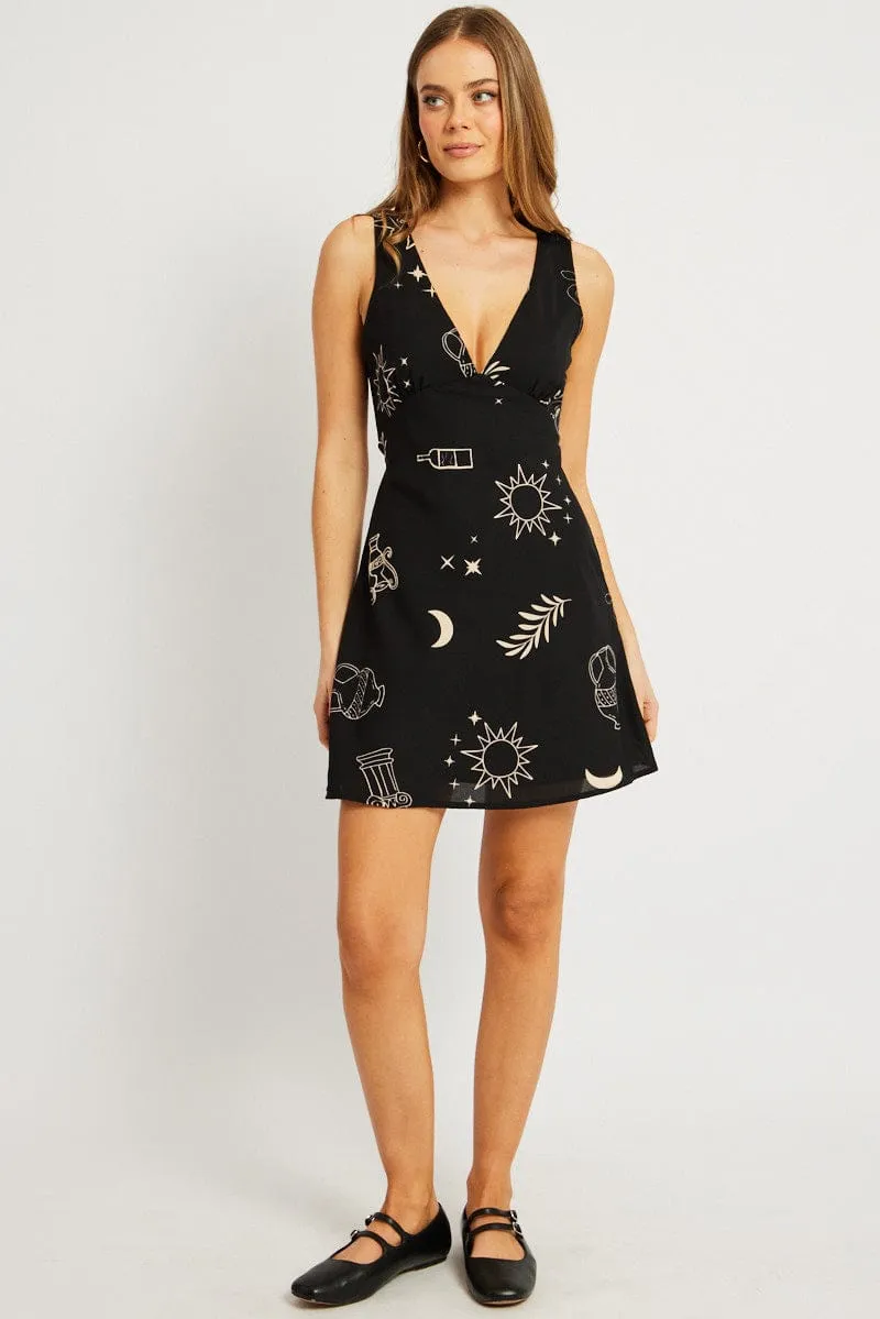 Black Abstract A Line Mini Dress Sleeveless sold by Ally Fashion product image thumbnail 2