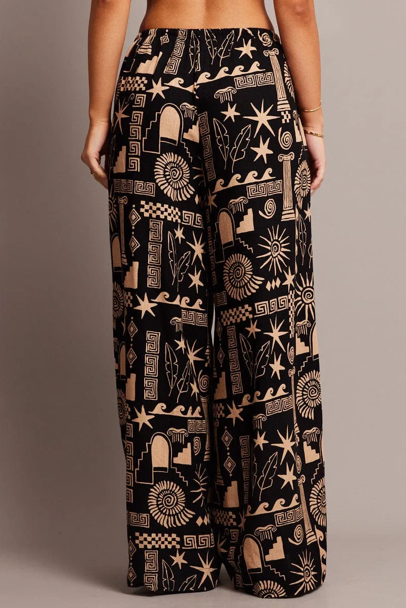 Black Abstract Wide Leg Pants High Rise sold by Ally Fashion product image thumbnail 5