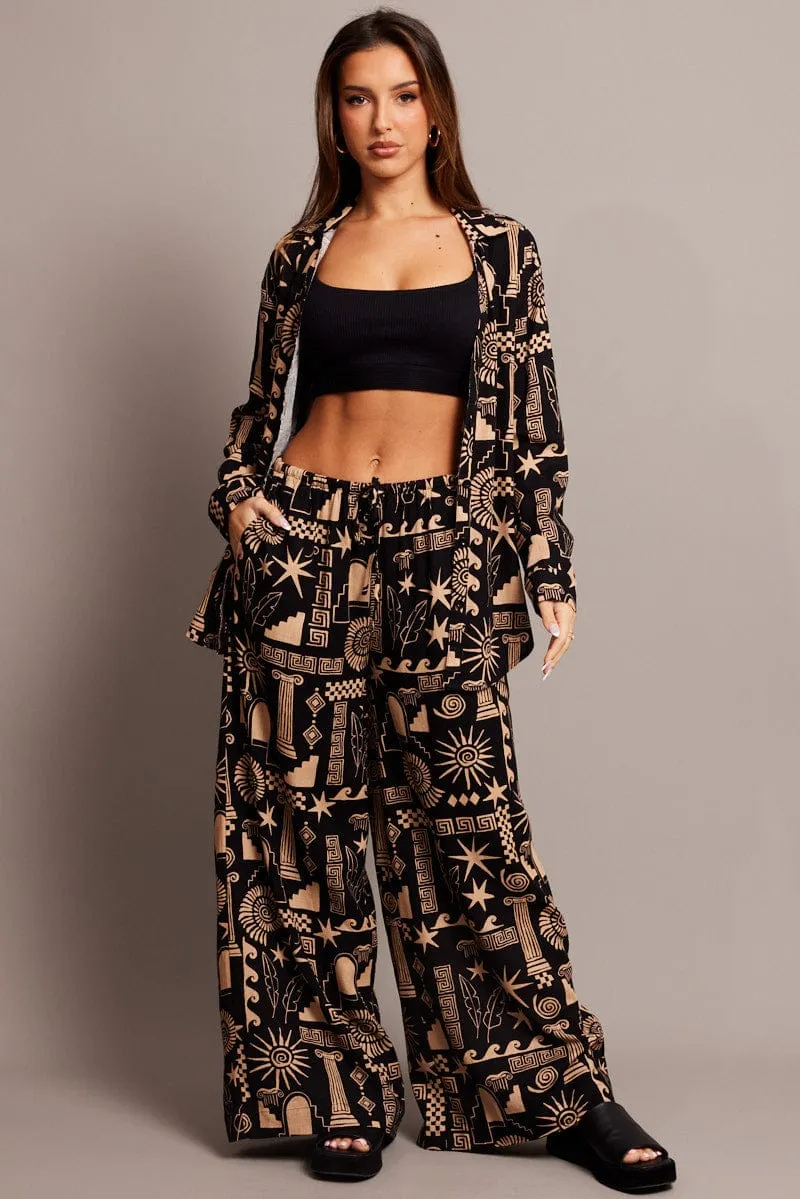 Black Abstract Wide Leg Pants High Rise sold by Ally Fashion product image thumbnail 2