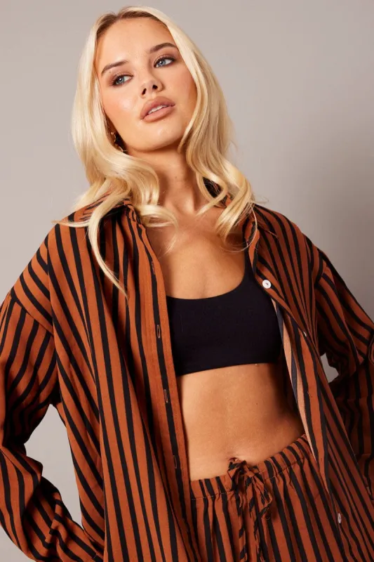 Brown Abstract Relaxed Shirt Long Sleeve sold by Ally Fashion