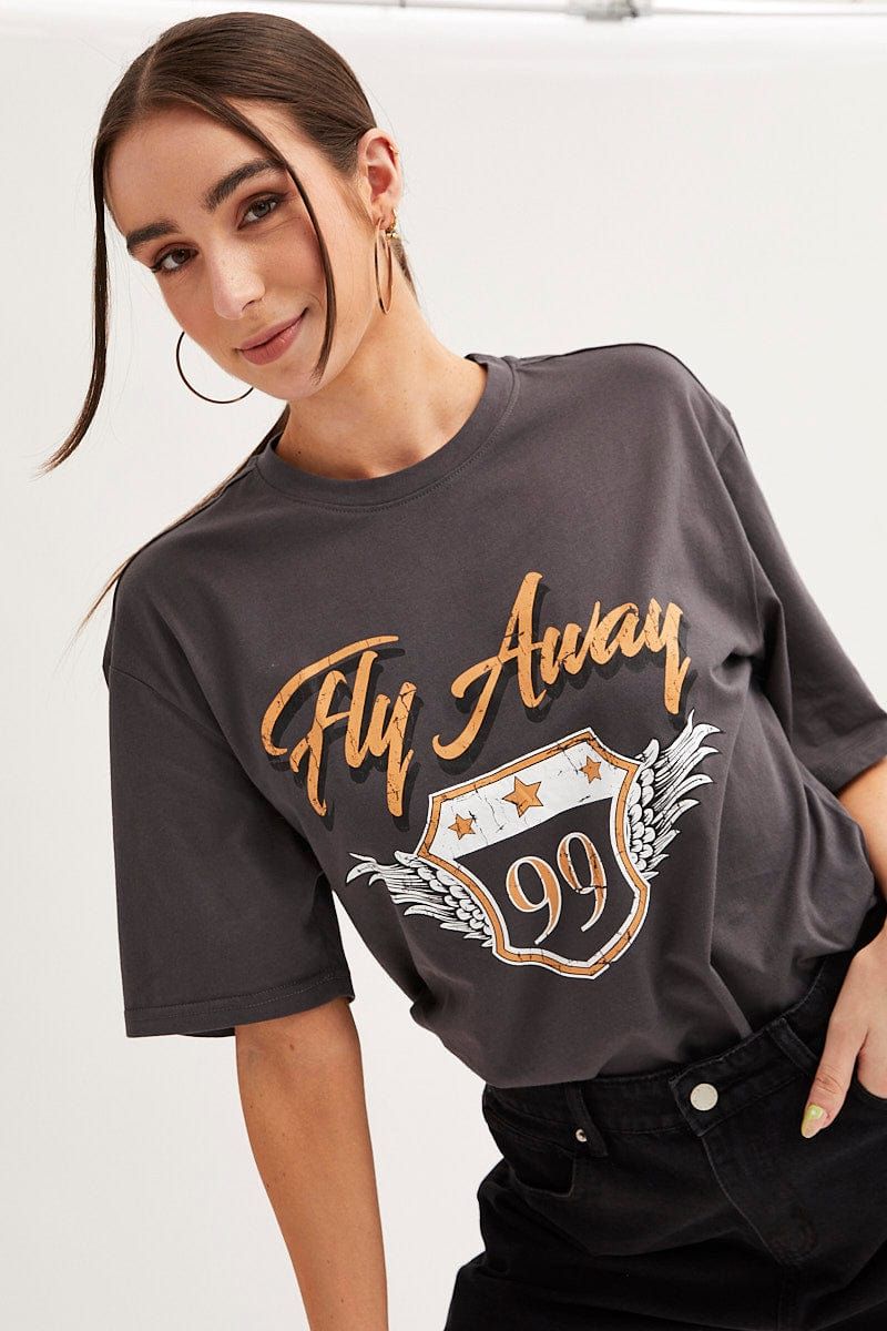 Grey T-Shirt Short Sleeve Crew Neck Fly Away Cotton sold by Ally Fashion