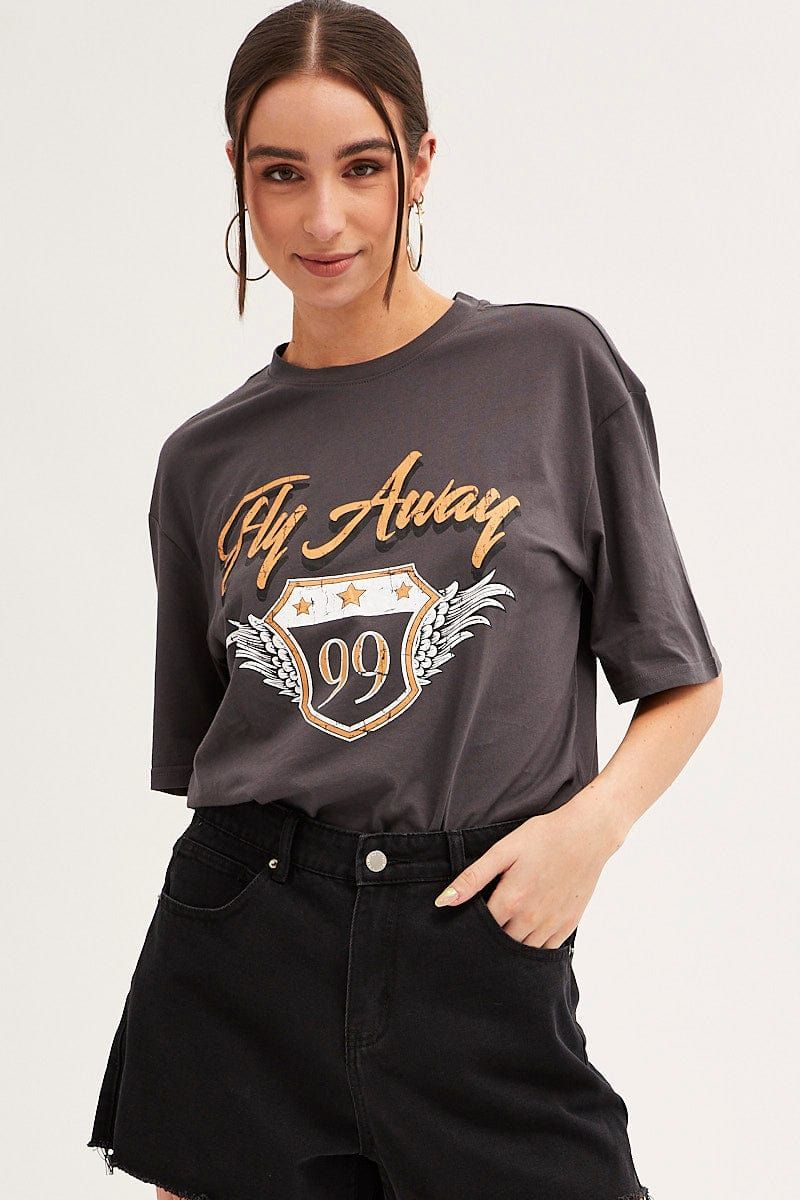 Grey T-Shirt Short Sleeve Crew Neck Fly Away Cotton sold by Ally Fashion product image thumbnail 3