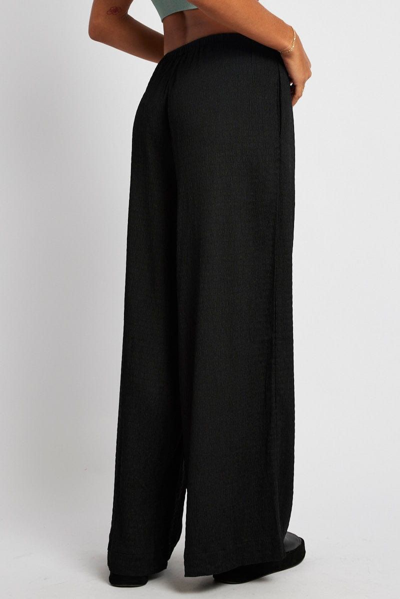 Black Wide Leg Pants High Rise Textured Fabric sold by Ally Fashion product image thumbnail 5