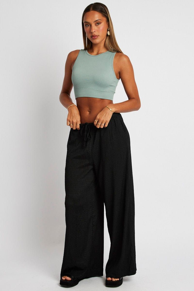 Black Wide Leg Pants High Rise Textured Fabric sold by Ally Fashion product image thumbnail 2