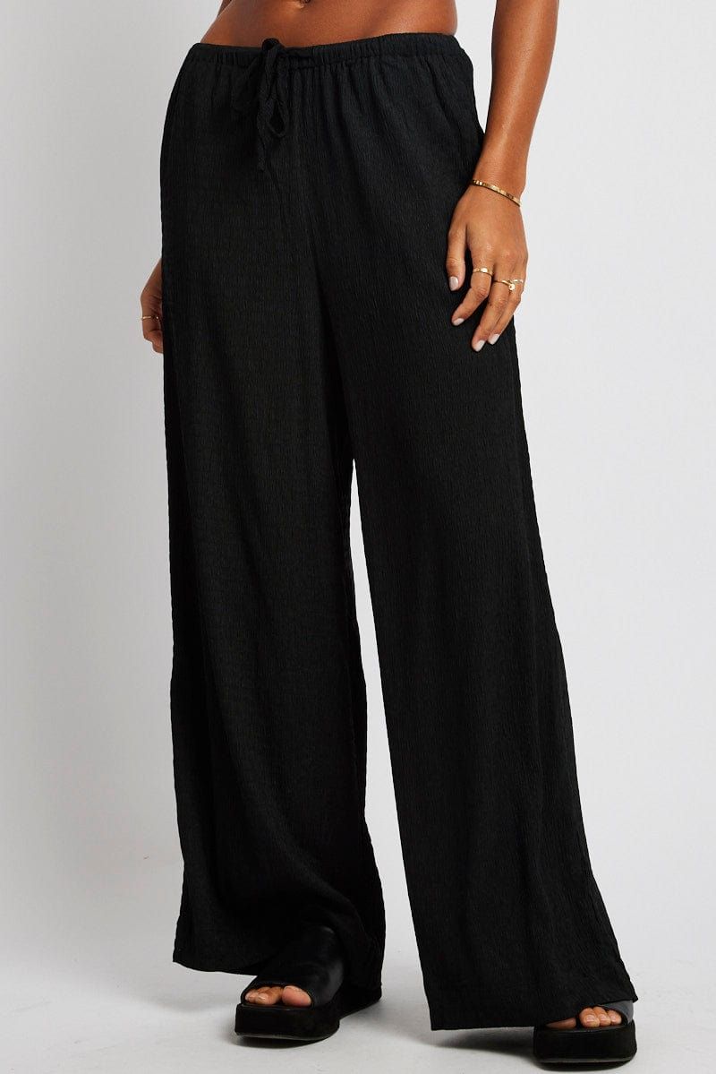 Black Wide Leg Pants High Rise Textured Fabric sold by Ally Fashion product image thumbnail 3